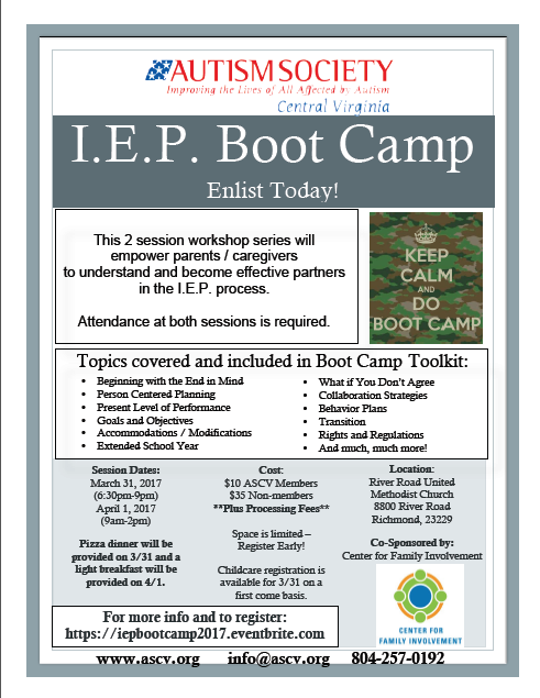 Autism Society Hosting I.E.P. Bootcamp Sessions in March and April